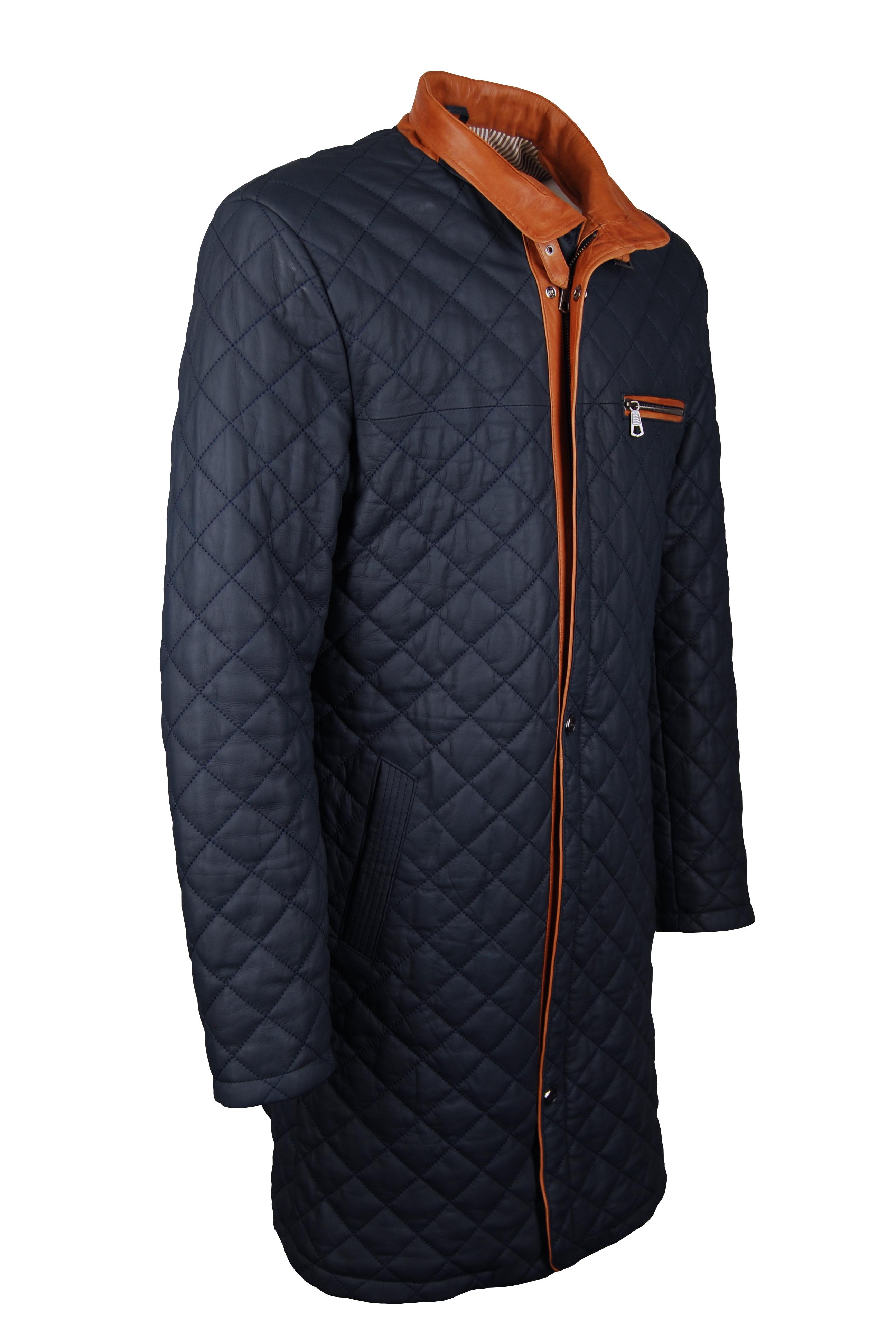 Ledermantel, Giorgio Capone, Lamm, dunkelblau - cognac