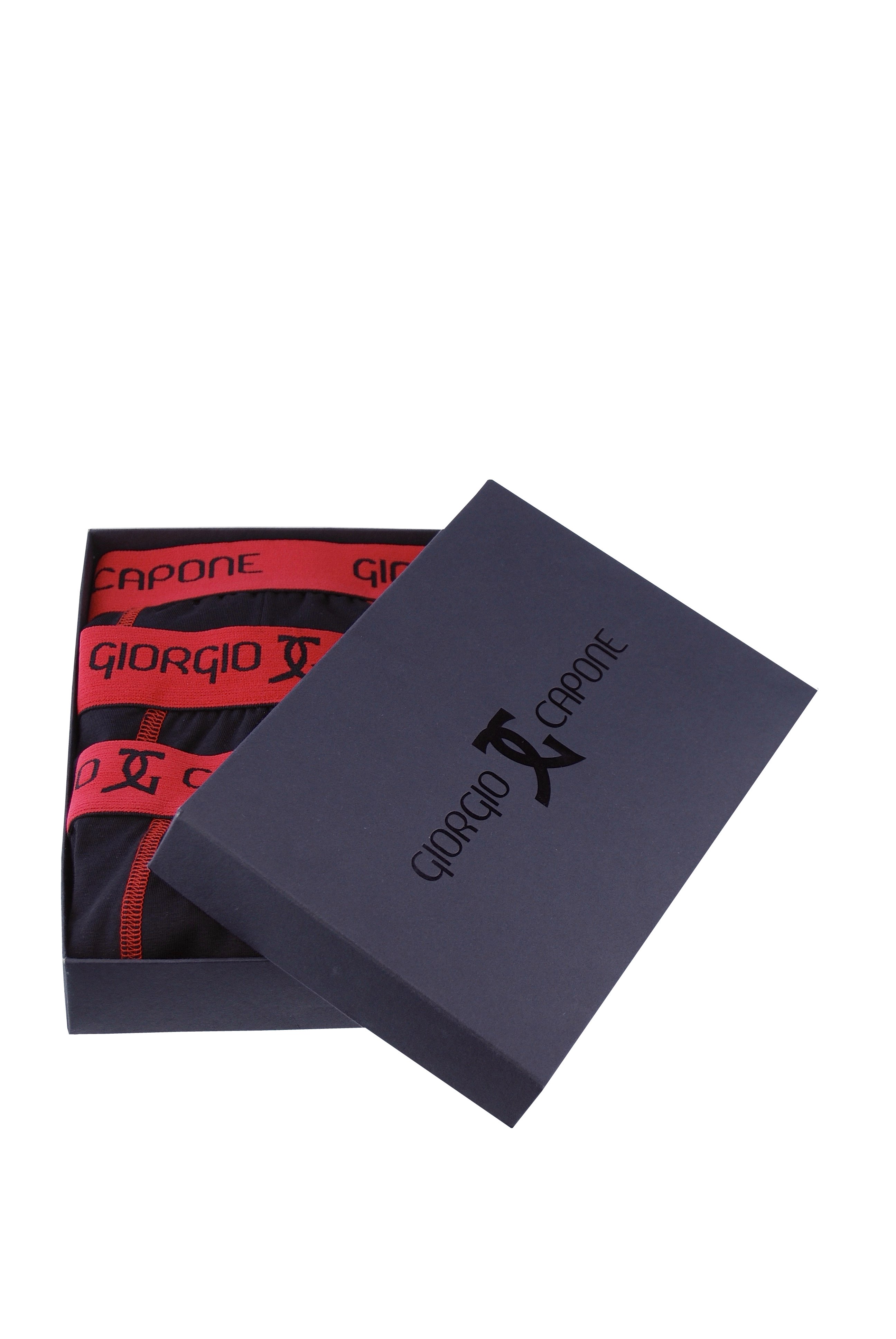 3er Pack Premium Boxershorts, schwarz, Bund und Nähte in rot