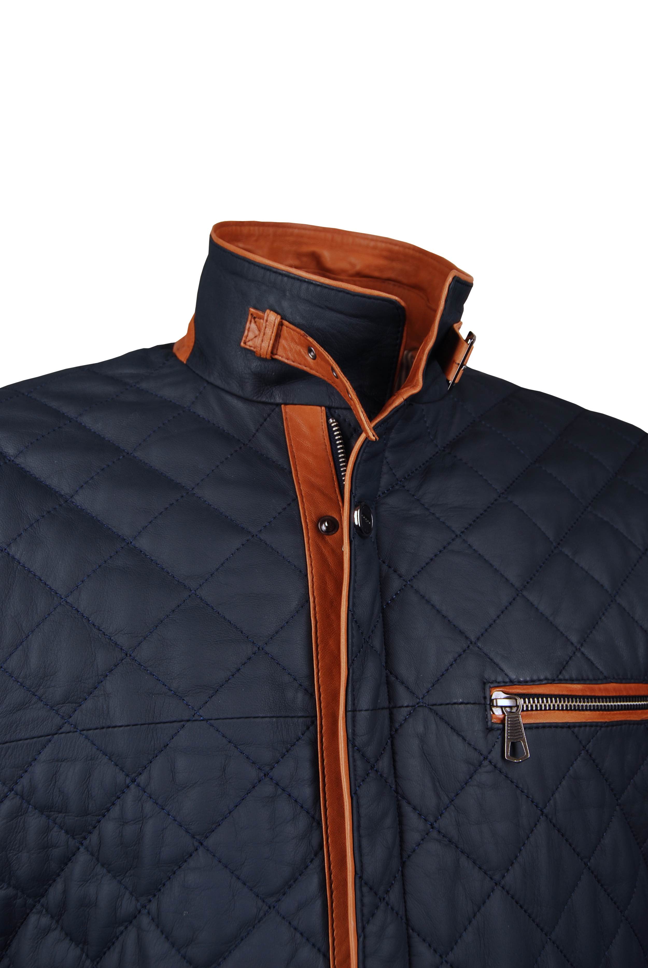 Ledermantel, Giorgio Capone, Lamm, dunkelblau - cognac